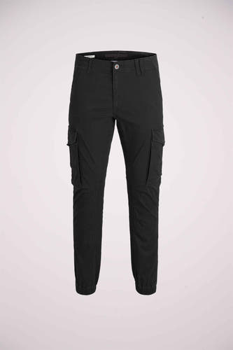 Pantalon de travail noir de JACK & JONES JEANS INTELLIGENCE, avec poches sur les jambes et une base élastique.