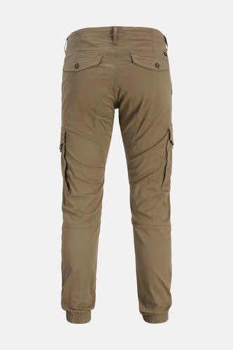 Pantalon de travail brun de JACK & JONES JEANS INTELLIGENCE, avec des poches sur les côtés, vu de derrière.