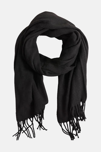 Chapeau d'hiver noir d'ACCESSORIES BY JACK & JONES, présenté avec des bords frangés à une extrémité.