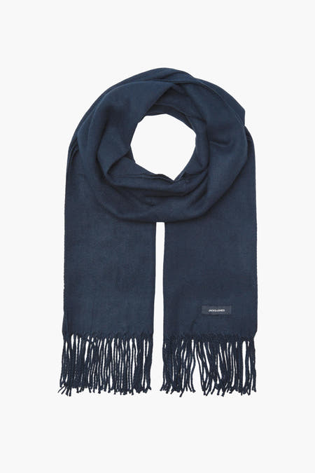 Écharpe d'hiver bleue d'ACCESSORIES BY JACK & JONES, avec franges à la base.