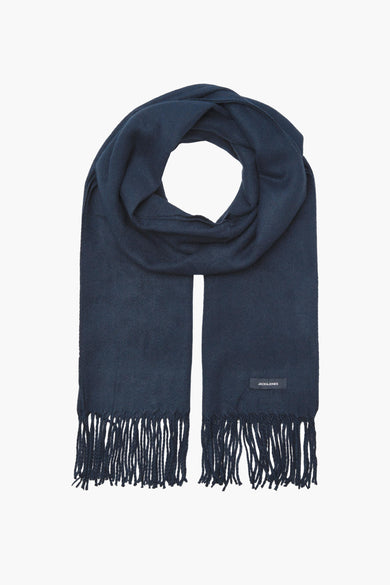 Écharpe d'hiver bleue d'ACCESSORIES BY JACK & JONES, avec franges à la base.