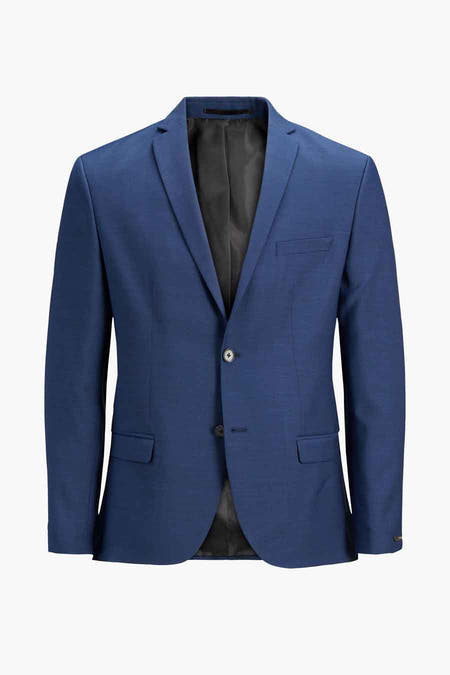 Blazer bleu de PREMIUM par JACK & JONES, avec une subtile texture et une fermeture à un seul bouton.