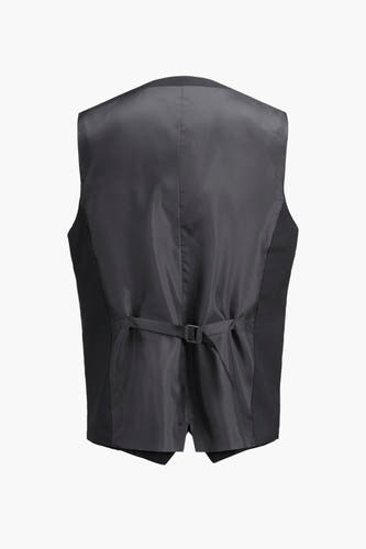 Gilet noir de PREMIUM par JACK & JONES, vu par derrière avec une ceinture ajustable et un doublage lisse.