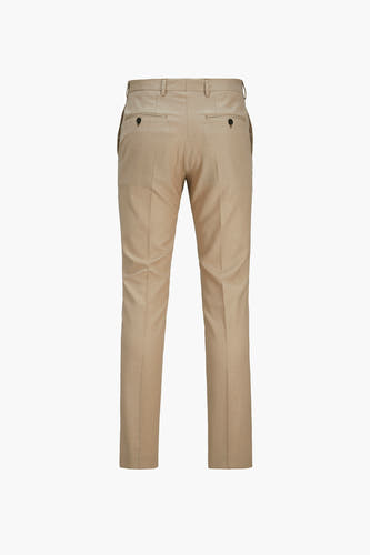 Pantalon de costume beige PREMIUM by JACK & JONES, vu du l'arrière avec des détails de boutons sur les poches.