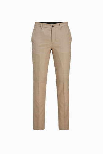 Pantalon de costume beige PREMIUM by JACK & JONES, tissu lisse avec fermeture à boutons.