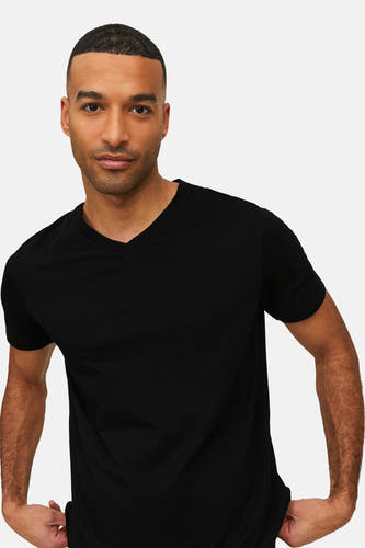 T-shirt noir de PREMIUM par JACK & JONES, avec des manches courtes et un col V.