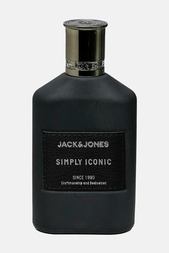 Parfum noir d'ACCESSORIES BY JACK & JONES, avec un bouchon argenté et une étiquette portant le nom de la marque.