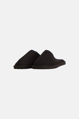 Zwarte slippers van ACCESSORIES BY JACK & JONES met zachte voering, van achteren gezien.