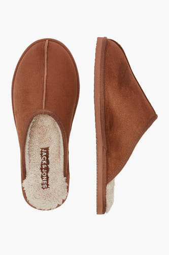 Chaussons bruns d'ACCESSORIES BY JACK & JONES avec une doublure beige douce.