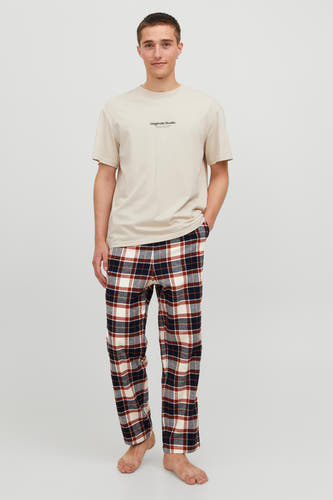 Pantalon de pyjama blanc d'ACCESSORIES BY JACK & JONES avec un motif à carreaux rouge et bleu.