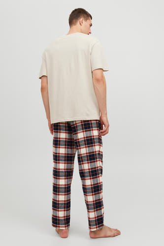 Pantalon de pyjama blanc d'ACCESSORIES BY JACK & JONES, avec un motif à carreaux bleu et bordeaux.