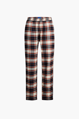 Pantalon de pyjama blanc d'ACCESSORIES BY JACK & JONES, avec un motif à carreaux marron et bleu marine.