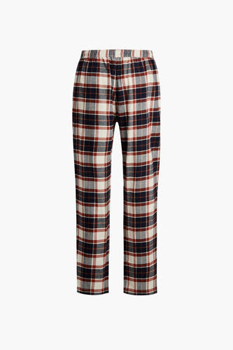 Witte pyjamabroek van ACCESSORIES BY JACK & JONES, met een ruitpatroon in rood en blauw.