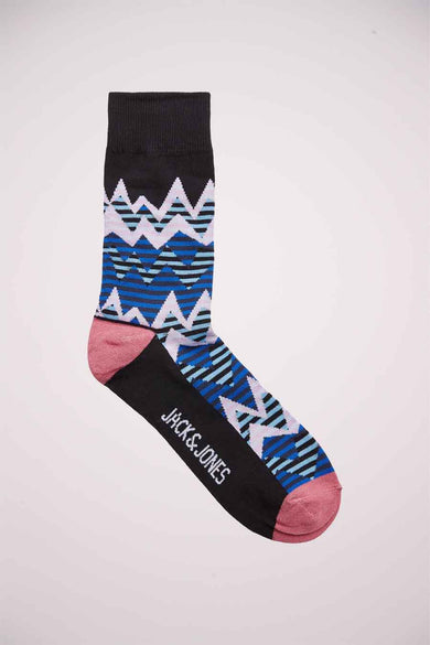 Chaussettes multicolores de Jack & Jones avec un motif à carreaux et des détails roses sur l'orteil et la cheville.
