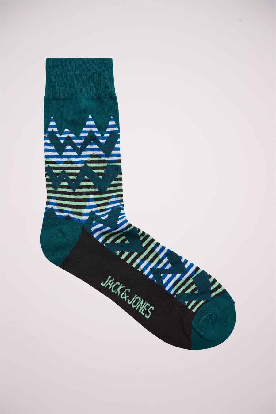 Chaussettes vertes d'ACCESSORIES BY JACK & JONES avec un motif zigzag et une semelle noire.