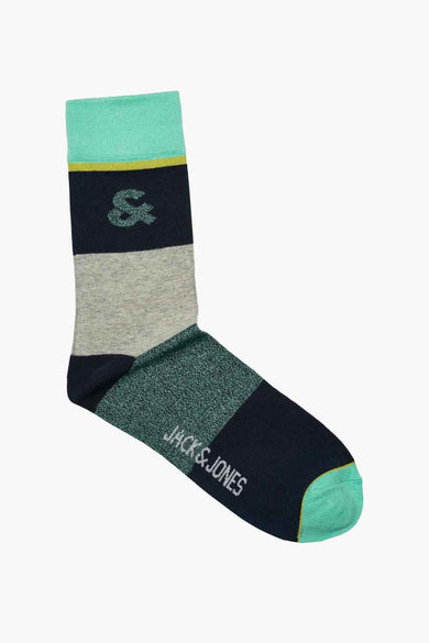 Chaussettes bleues d'ACCESSORIES BY JACK & JONES, avec des blocs de couleurs et un détail tissé.