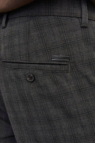 Pantalon brun de JACK & JONES JEANS INTELLIGENCE, avec motif à carreaux et détail de bouton sur la poche arrière.