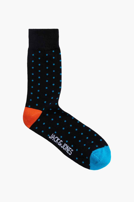 Chaussettes noires d'ACCESSORIES BY JACK & JONES avec des taches bleues et des orteils et des talons orange.