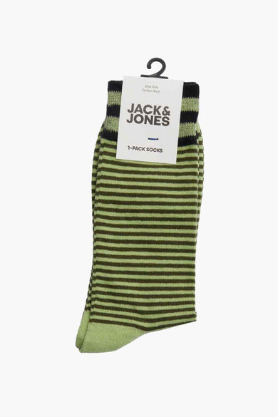 Gestreept paar sokken van ACCESSORIES BY JACK & JONES, met groen en zwart streepjespatroon.