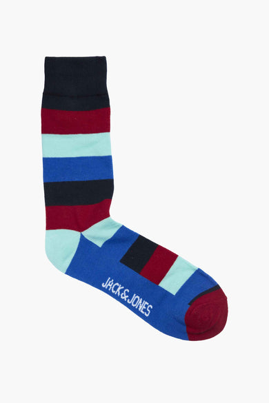 Chaussettes rayées ACCESSORIES BY JACK & JONES avec des rayures bleues, rouges et turquoise.