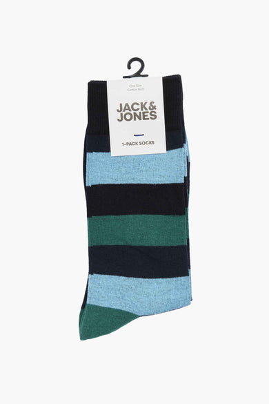 Gestreept katoenen sokken van ACCESSORIES BY JACK & JONES, met een afwisselend streeppatroon in blauw, zwart en groen.