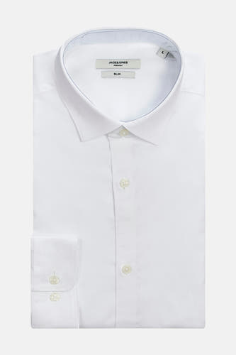 Blanc, chemise slim fit à manches longues de PREMIUM by JACK & JONES, avec col boutonné et poche poitrine.