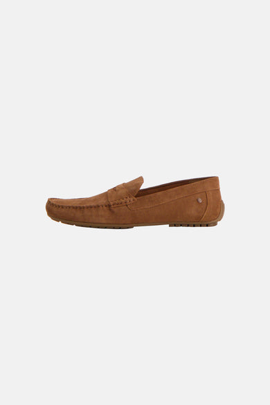 Bruine espadrilles van ACCESSORIES BY JACK & JONES, in suède-look met decoratieve stiksels en een contrasterende zool, in zijaanzicht.