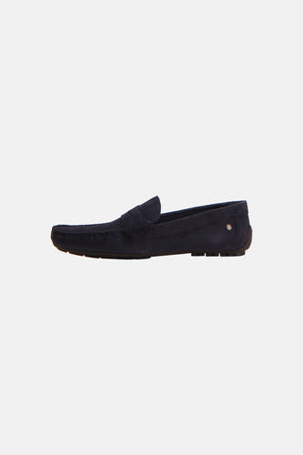 Blauwe espadrille van ACCESSORIES BY JACK & JONES, in suède met decoratieve stiksels en subtiele details.
