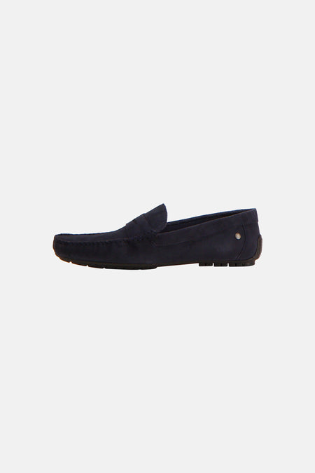 Blauwe espadrille van ACCESSORIES BY JACK & JONES, in suède met decoratieve stiksels en subtiele details.

