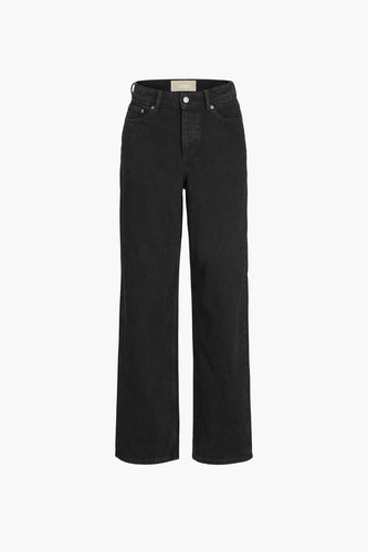 Een zwarte, wijde jeansbroek.