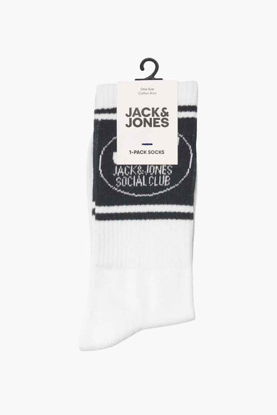 Chaussettes bleues d'ACCESSORIES BY JACK & JONES, avec un logo noir et des rayures.