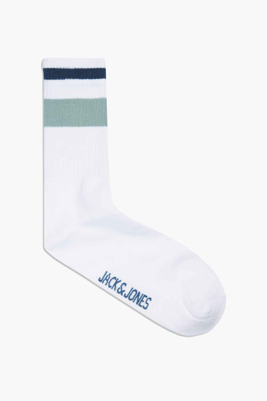 Chaussettes blanches d'ACCESSORIES BY JACK & JONES, avec des rayures noires et violettes sur le dessus.