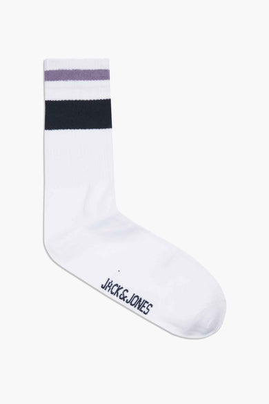 Witte sokken van ACCESSORIES BY JACK & JONES, met zwarte en paarse strepen aan de bovenkant.