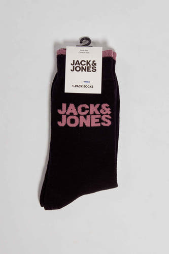 Chaussettes noires d'ACCESSORIES BY JACK & JONES, avec des accents roses et le nom de la marque en lettres roses.