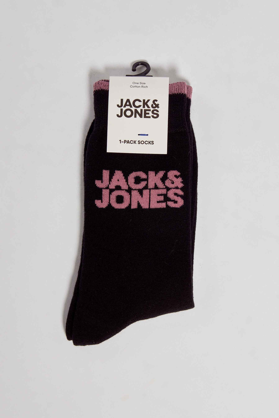 Chaussettes noires en coton avec des lettres roses "JACK&JONES".