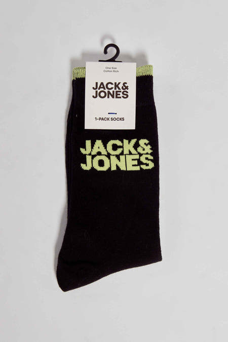 Chaussettes noires en coton d'ACCESSORIES BY JACK & JONES avec bord couré vert et logo imprimé.