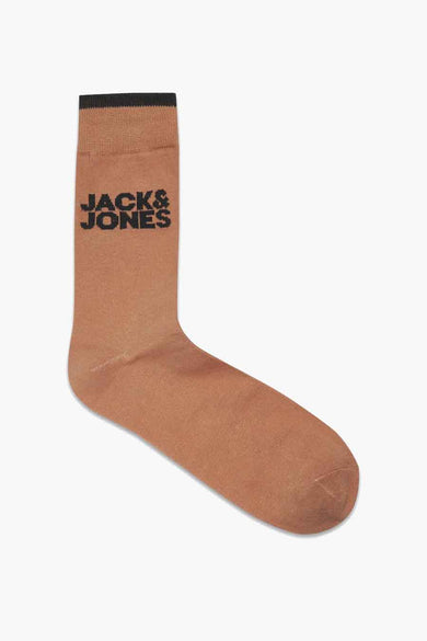 Chaussettes brunes d'ACCESSORIES BY JACK & JONES, avec bordure noire et logo de marque.
