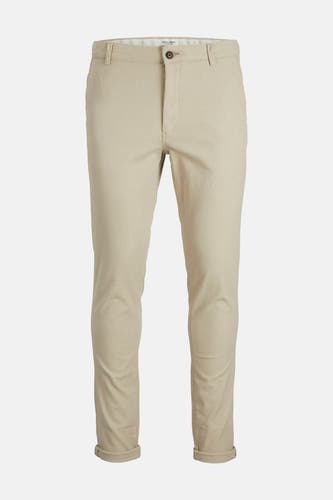 Chino beige de JACK & JONES JEANS INTELLIGENCE, avec une texture subtile et des ourlets de pantalon retournés.