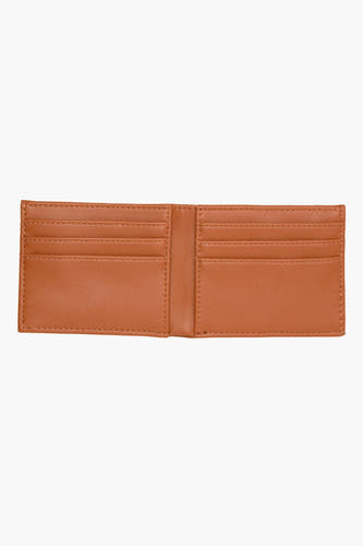 Porte-monnaie marron d'ACCESSORIES BY JACK & JONES, présenté ouvert avec des compartiments pour les cartes.
