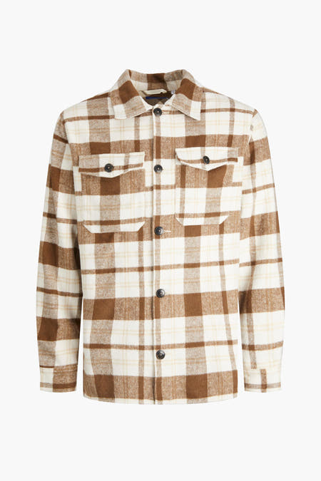 Chemise marron d'ORIGINALS BY JACK & JONES, à motif en damier, manches longues et poches poitrine.