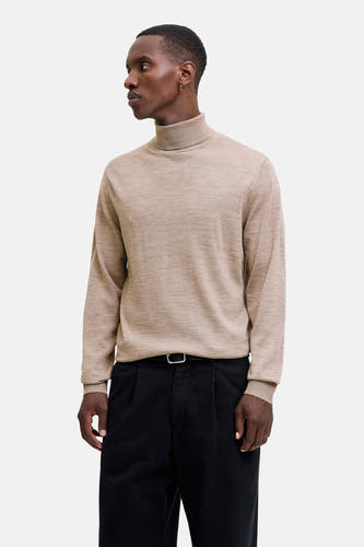 Pull col roulé beige - PREMIUM by JACK & JONES