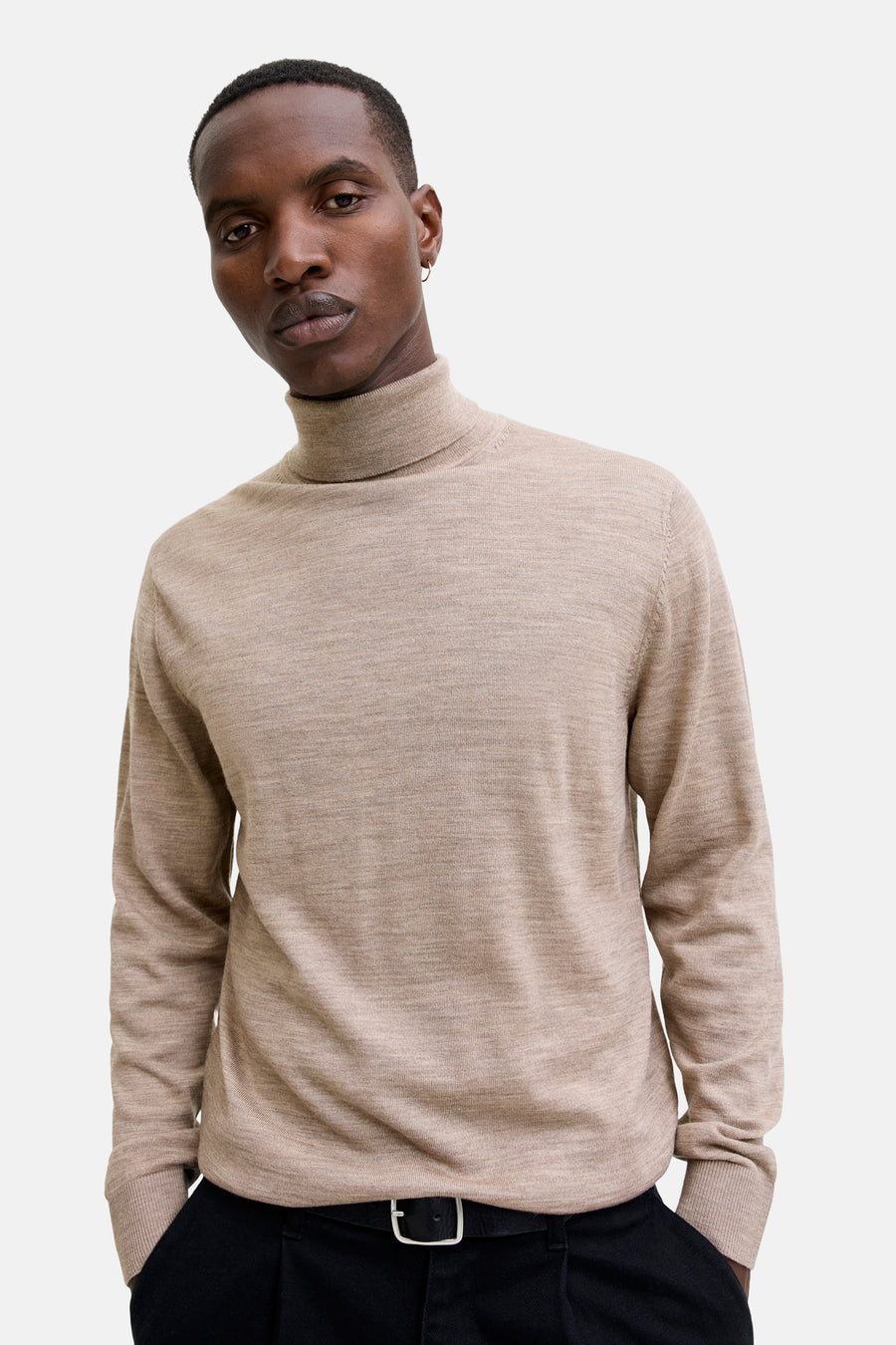 Pull col roulé beige - PREMIUM by JACK & JONES