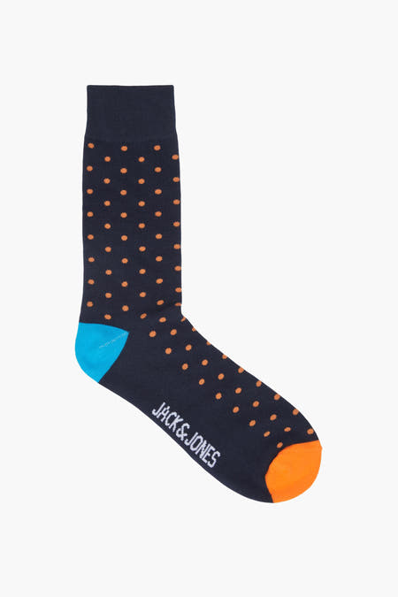 Chaussettes bleues à pois d'ACCESSORIES BY JACK & JONES, avec une pointe bleue et orange.