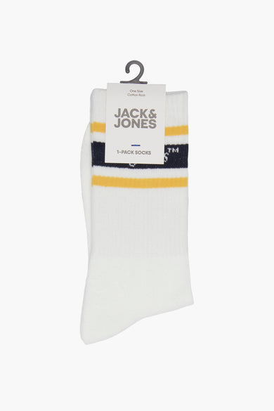 Witte sokken van ACCESSORIES BY JACK & JONES, met gele en blauwe strepen.