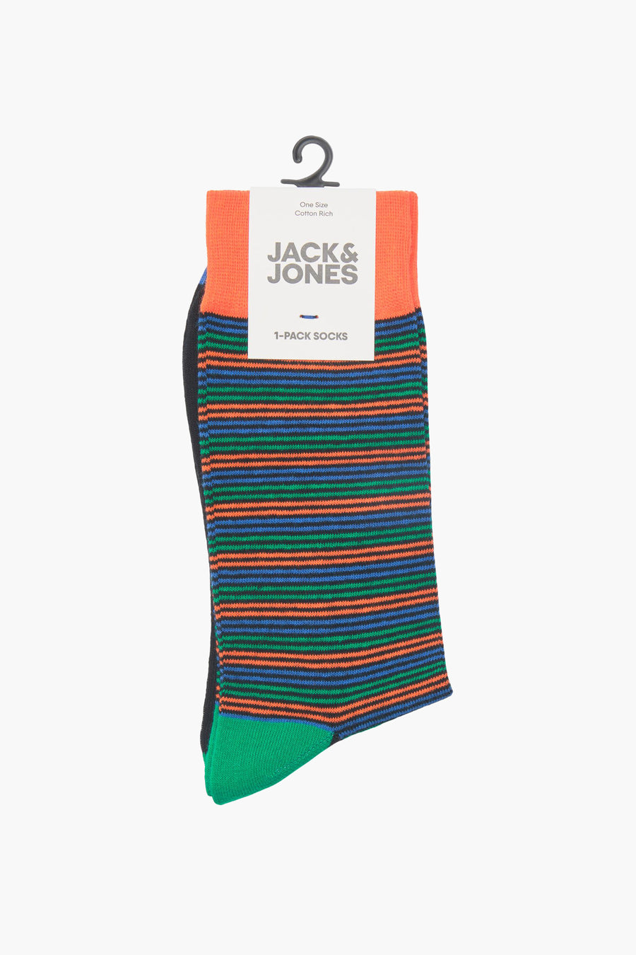 Chaussettes rayées d'ACCESSORIES BY JACK & JONES, avec un bord orange et des orteils verts.