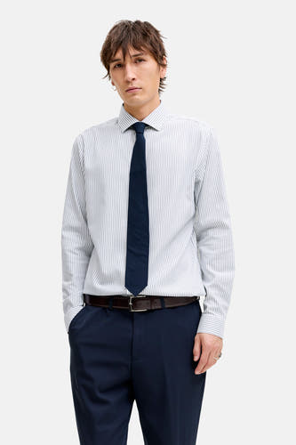Blau, longsleeve shirt de PREMIUM by JACK & JONES, avec un motif à rayures et une fermeture à boutons.
