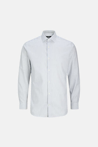 Chemise bleue rayée à manches longues de PREMIUM by JACK & JONES, avec un col classique et une fermeture à boutons.