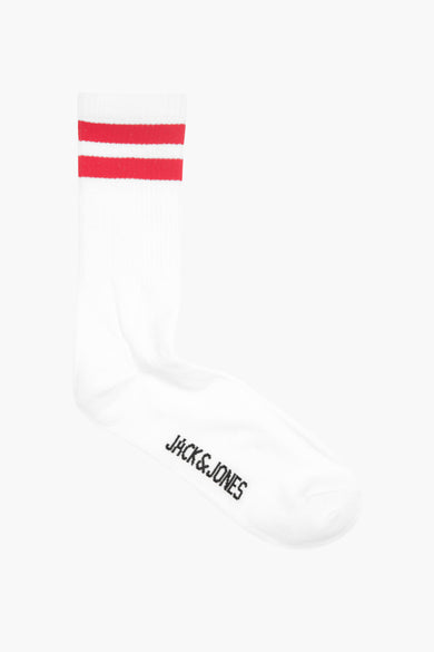 Witte sokken van ACCESSORIES BY JACK & JONES, met twee rode strepen en logo op de voet.
