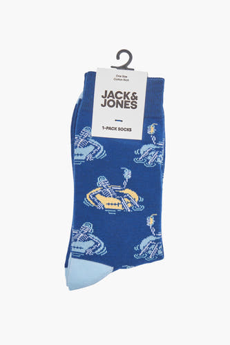 Chaussettes bleues d'ACCESSORIES BY JACK & JONES avec un imprimé tout autour de petites silhouettes et de talons et de quartiers en bleu clair.