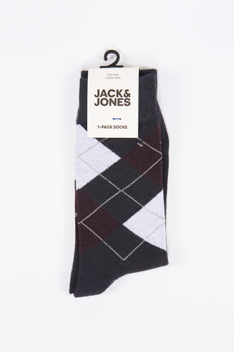 Chaussettes bleues d'ACCESSORIES BY JACK & JONES avec un motif à carreaux argyle en bleu, marron et blanc.